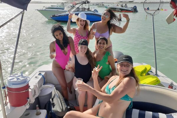 group of girls on the private charter boat in islamorada